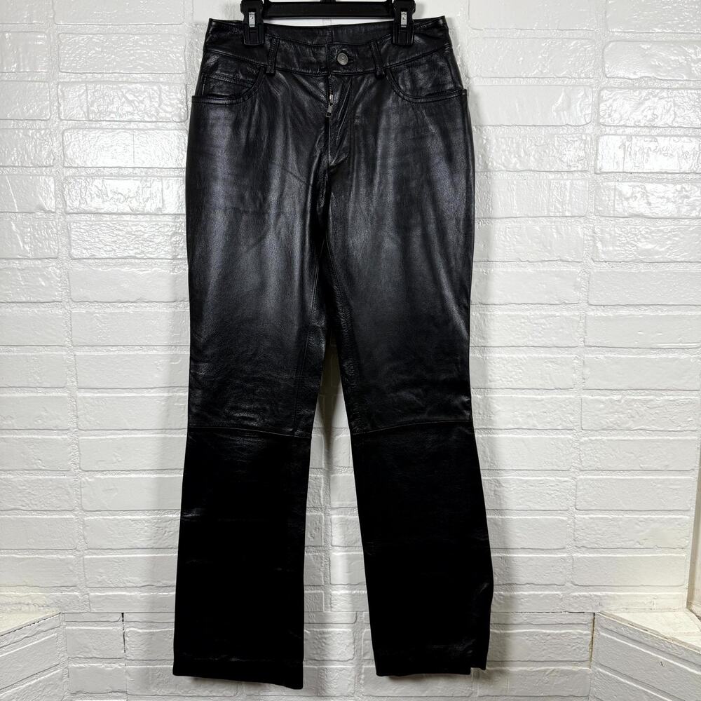 Wilsons Leather Maxima Moto Pants Womens 2 Black Straight Leg Grunge Streetwear